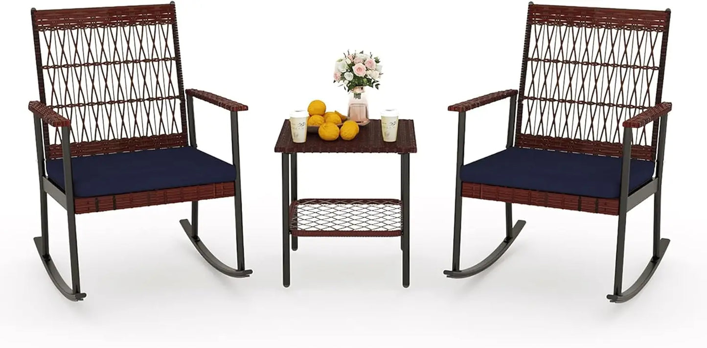ANGDUO 3 Piece Patio Conversation Set with Rocking Chairs