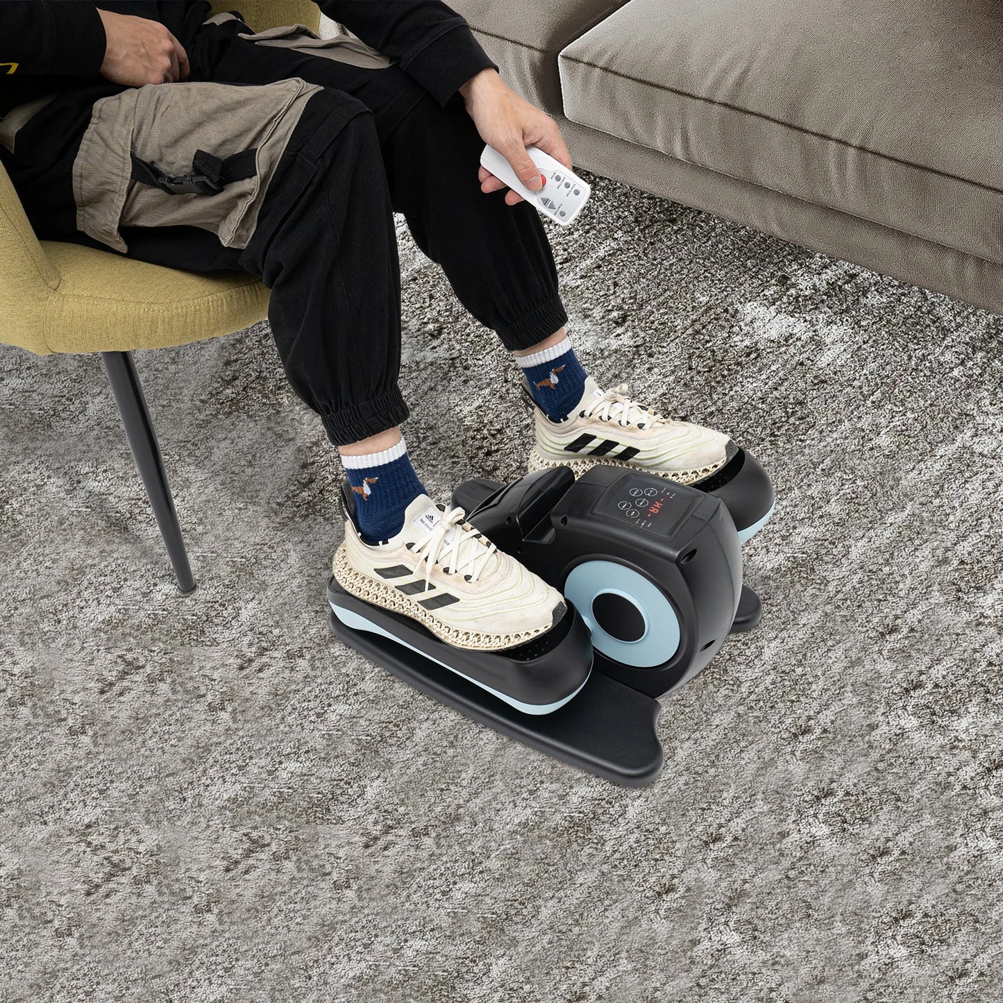 Under Desk Elliptical Machine, Electric Sitting Leg Foot Pedal Exercise Equipment with Remote Control, for Home Office, Blue