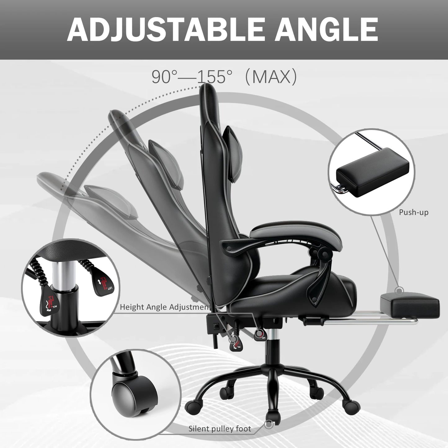 Ergonomic Gaming Chair with Footrest, Racing Style Video Game Chair for Adults, Reclining Gamer Chair Office Chair