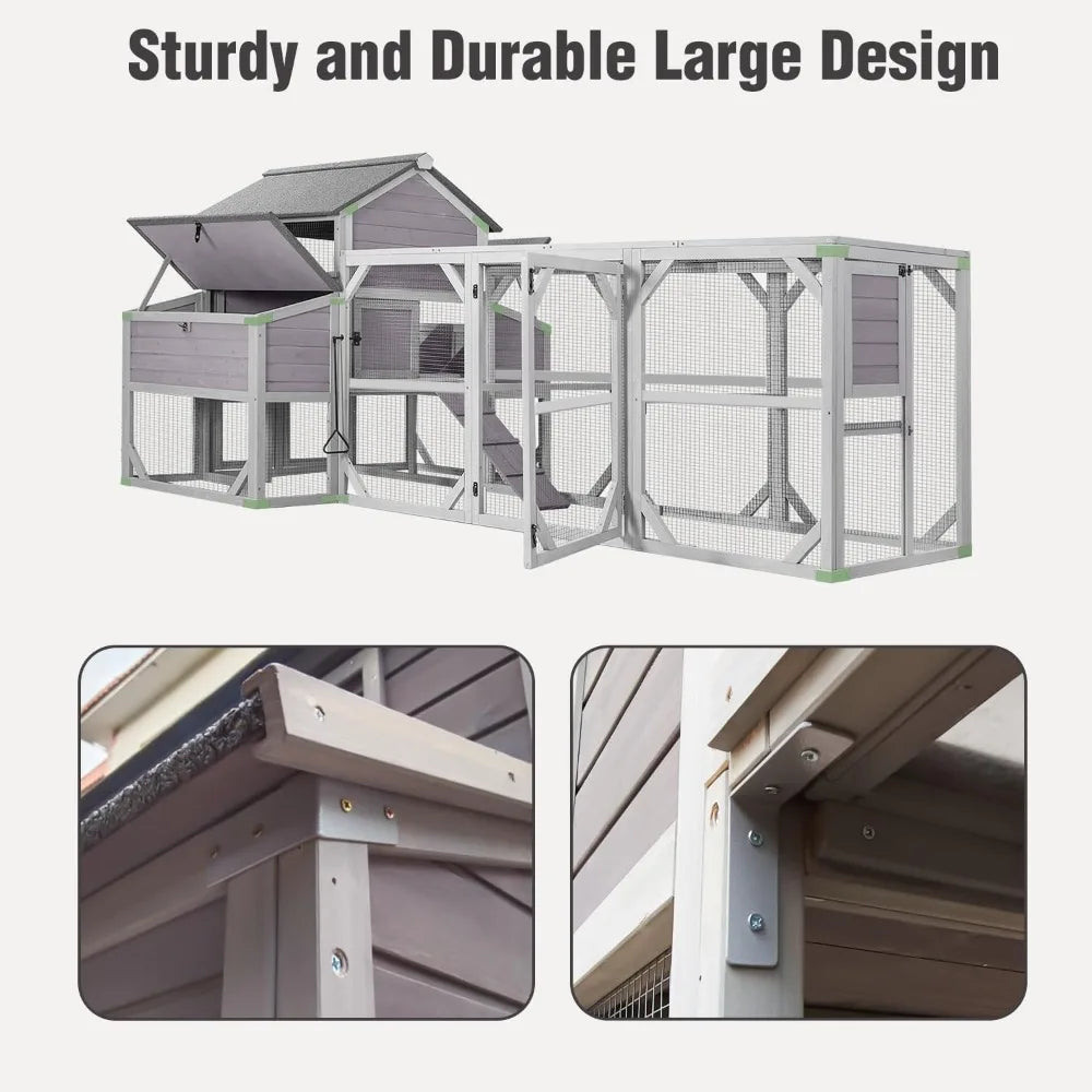 Large Chicken Coop With Run Wooden Hen House 6 Nesting Boxes