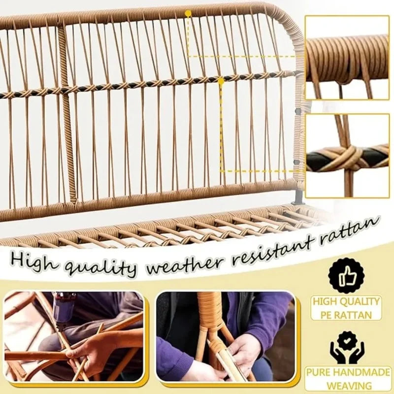 L-Shaped Outdoor Patio Furniture Set, Woven Conversation Sofa with Thick White Cushions, Balcony Lounger Chairs