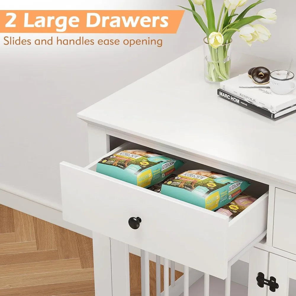 Dog Crate Furniture 44 Inch Wooden Dog Kennel Indoor with 2 Storage Drawers Heavy Duty for Large Dogs