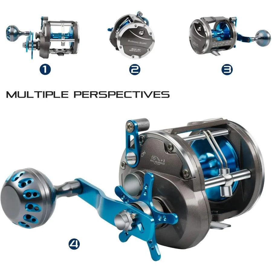 Trolling Saltwater Reel With Level Wind Drag System