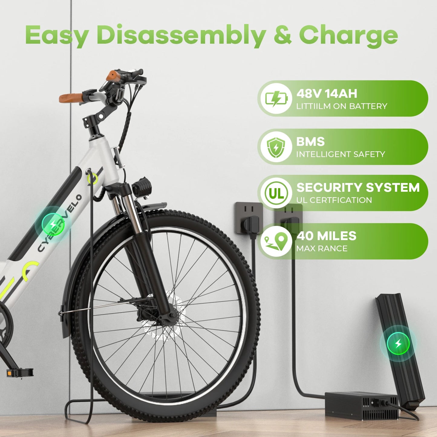 CYBERVELO EK2 Electric Bike For Adults With 7-Speed Brushless Motor 1000 Peak Power Removable Battery