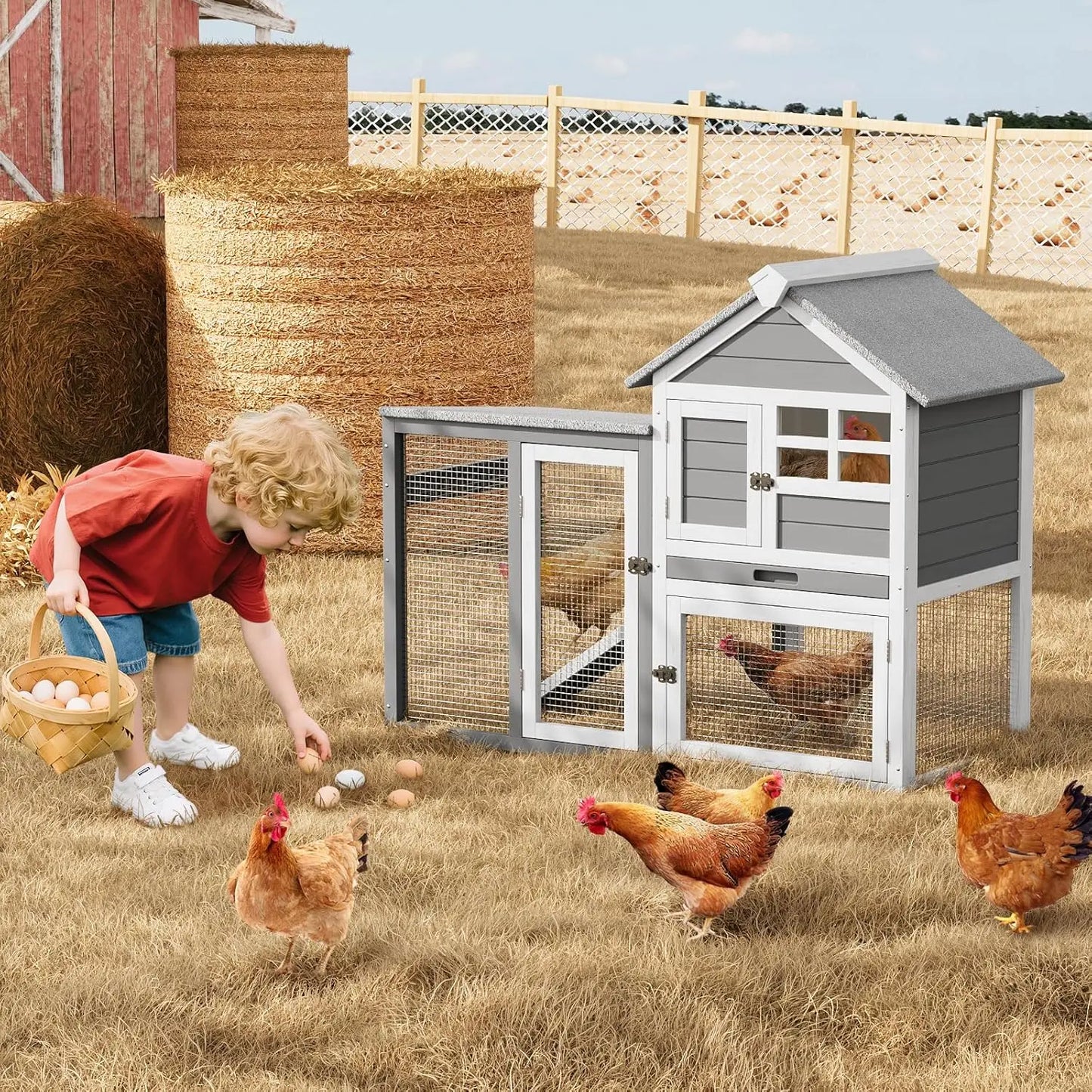 DishyKooker Rabbit Hutch Two Story Indoor Outdoor Cage With Ramp