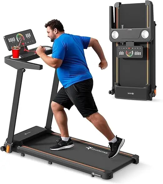 Folding Walking Pad Treadmill with Long Handlebar Armrest 7.5 MPH Foldable Compact Small Treadmill with Work Table Wide Running Surface