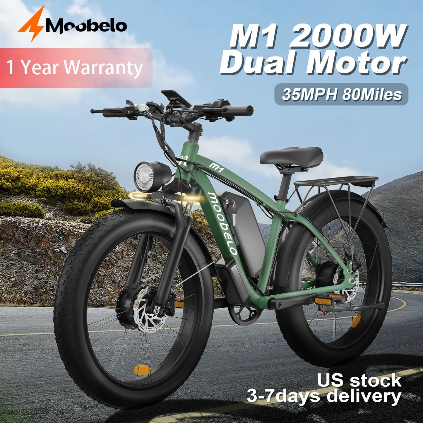 Moobelo M1 48V 2000W DualMotor AluminumAlloyDesigned FatBikeWithTubelessEngineering For SnowAndIcePerformance Riding