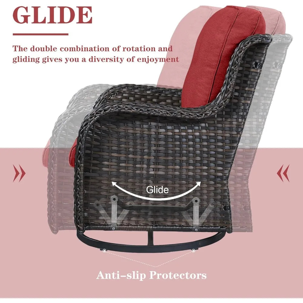 outdoor patio furniture set: 5-piece wicker conversation set with swivel rocker chairs and 3-seater sofa