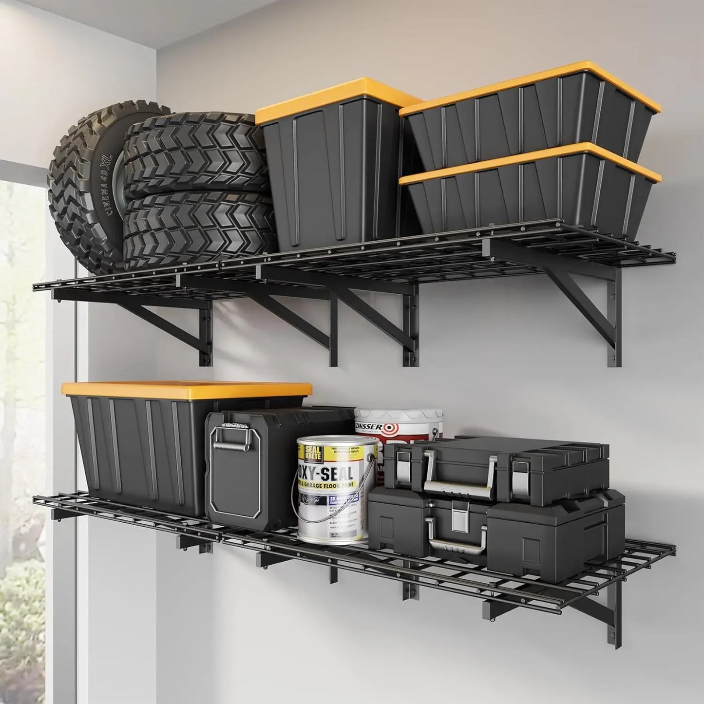 Heavy Duty Garage Wall Shelving Set, Wall Mounted, 1000lbs Capacity