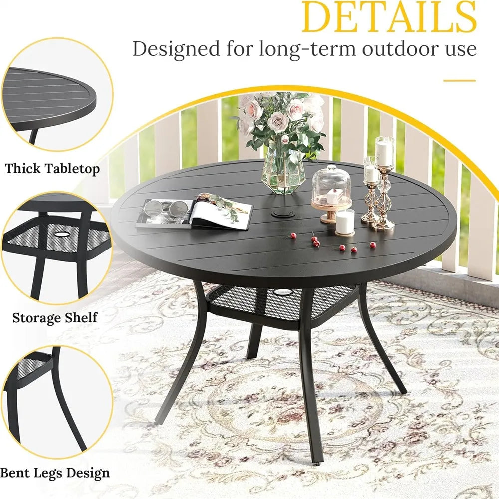 BIGGET 5-Piece Outdoor Dining Set 41" Round Table & 4 Grey Textilene Swivel Rocker Chairs for Patio Garden Backyard Poolside