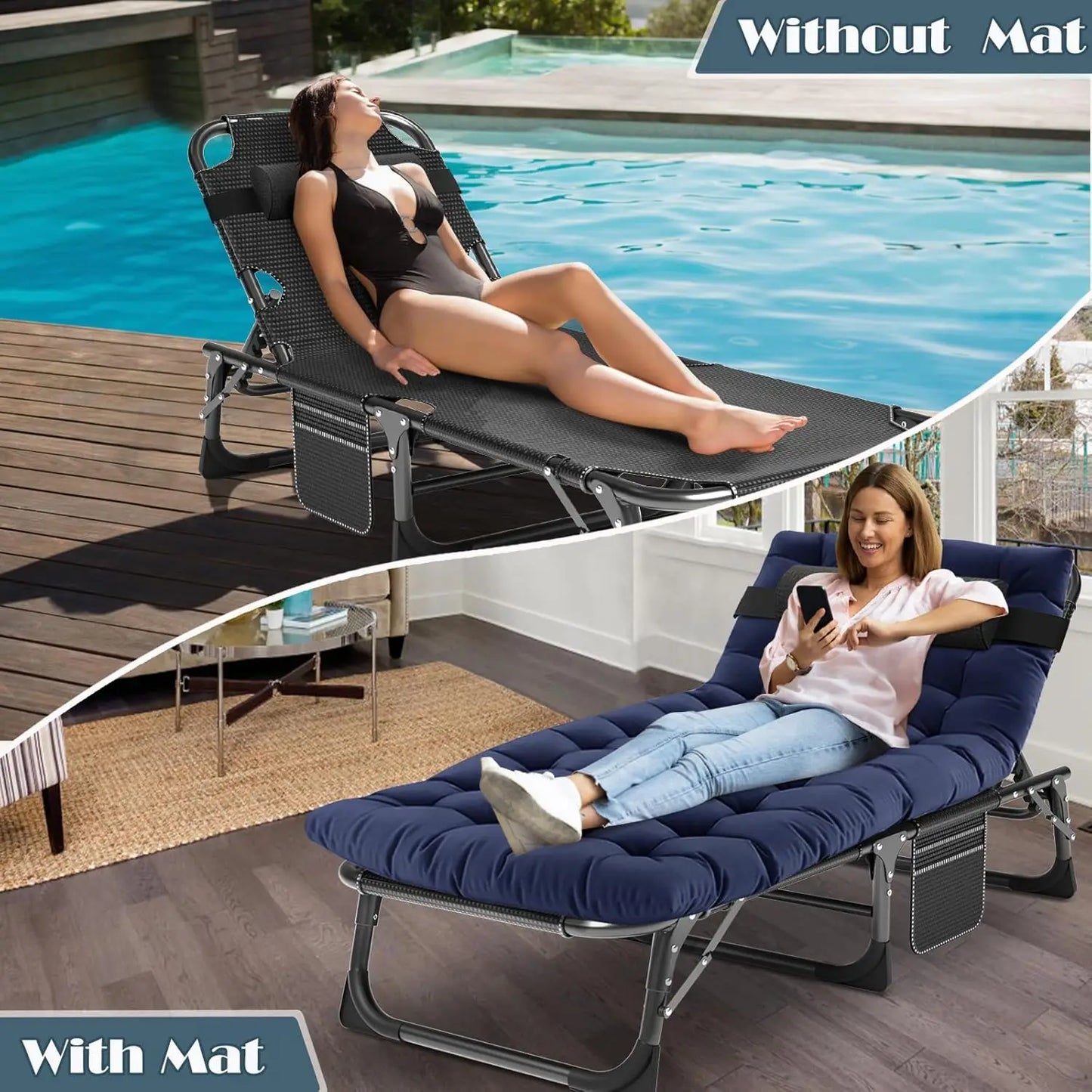 Folding Chaise Lounge Chair 5-Position Heavy Duty Patio Chair