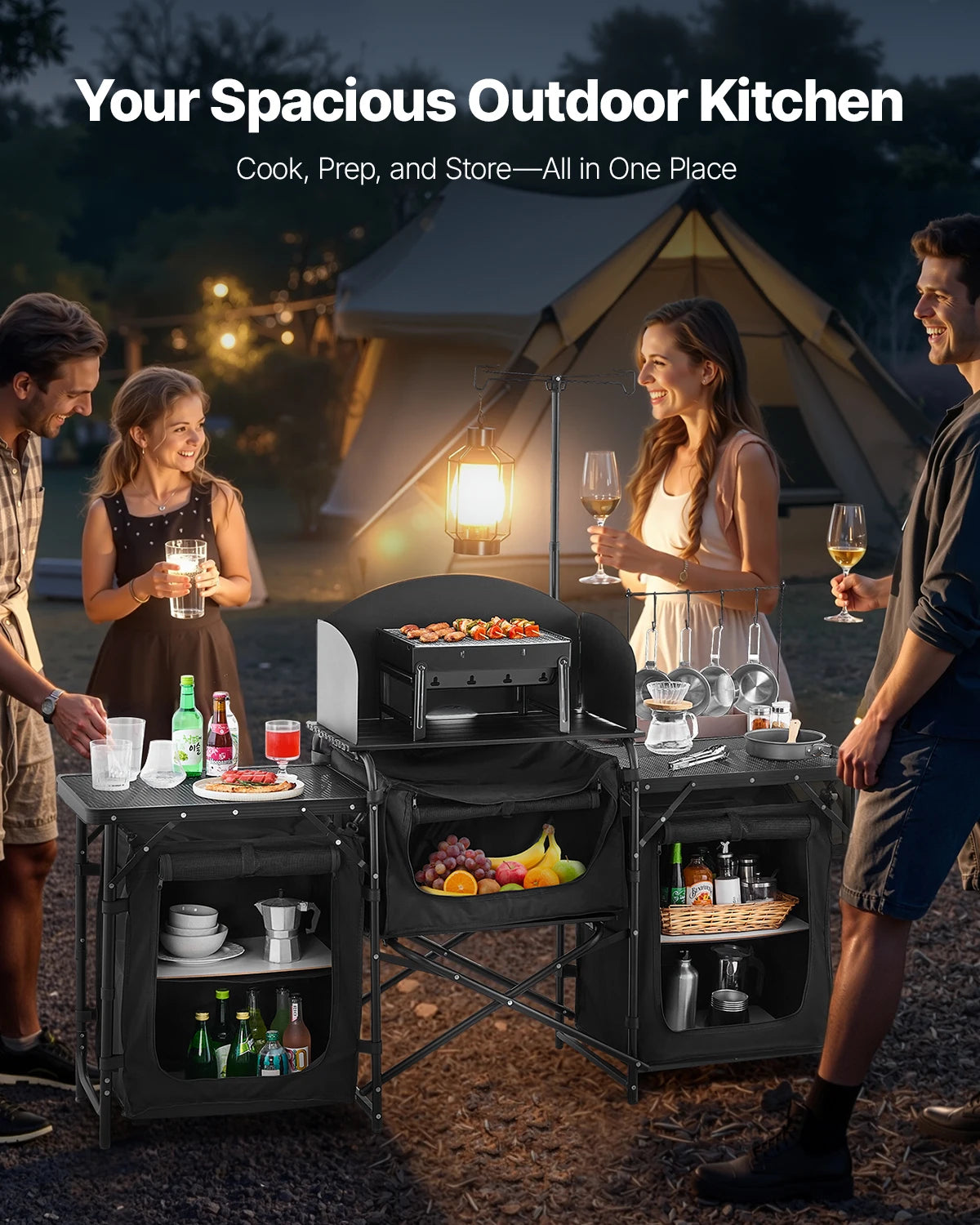 SucceBuy Aluminum Camping Kitchen Table Portable Cook Station Carrying Bag