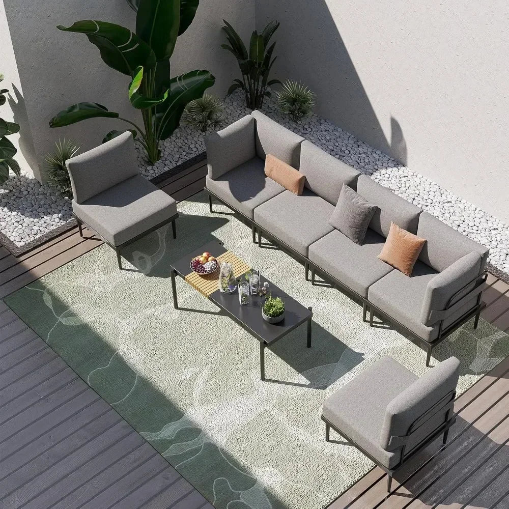7 Pieces Outdoor Sectional Sofa Set with Olefin Cushions