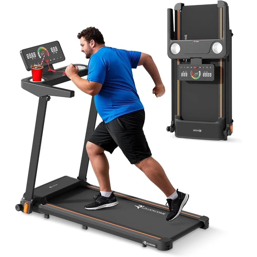 Folding Walking Pad Treadmill with Long Handlebar Armrest 7.5 MPH Foldable Compact Small Treadmill with Work Table Wide Running Surface