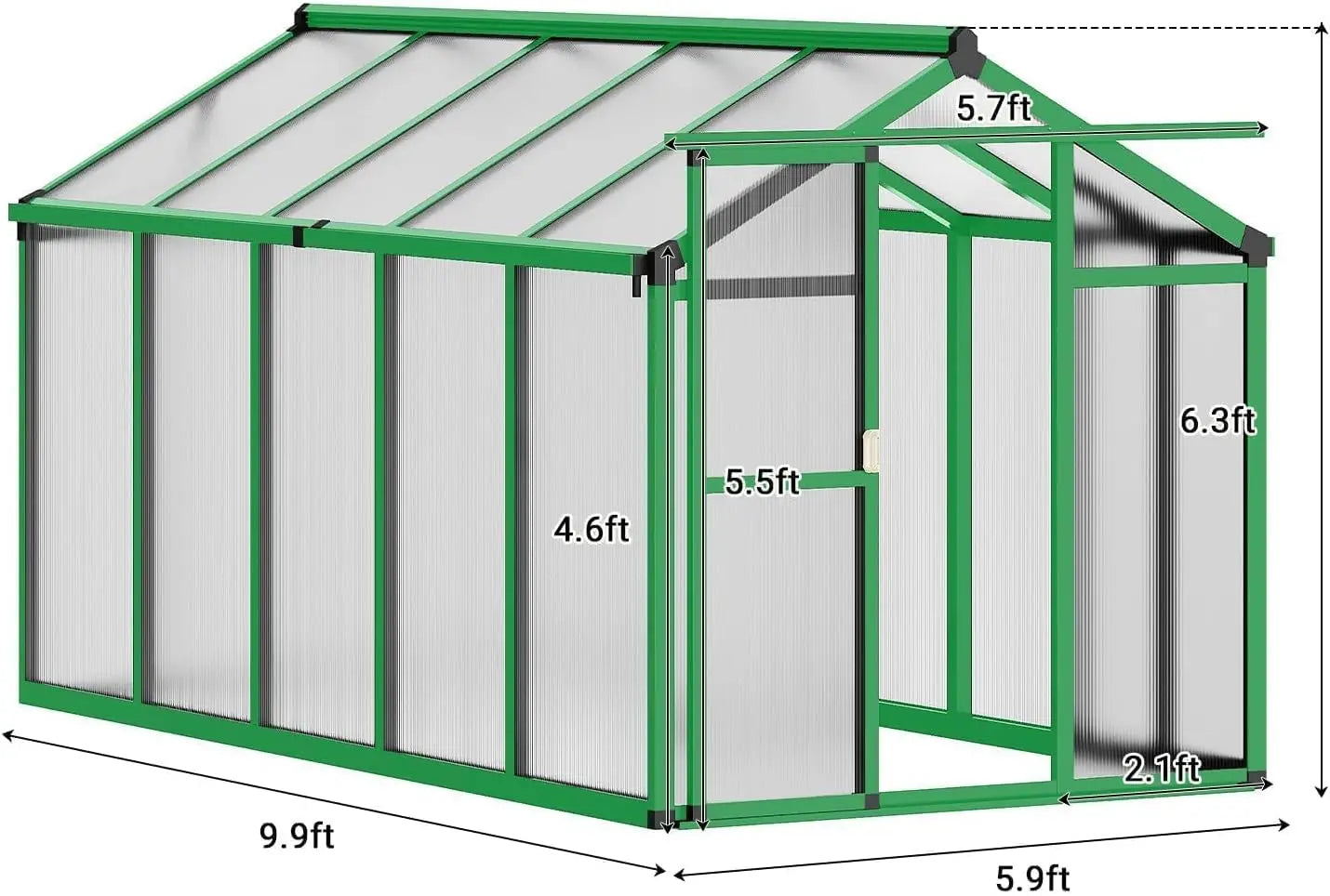 Walk-In Greenhouse Kit With Aluminum Frame And Polycarbonate Panels