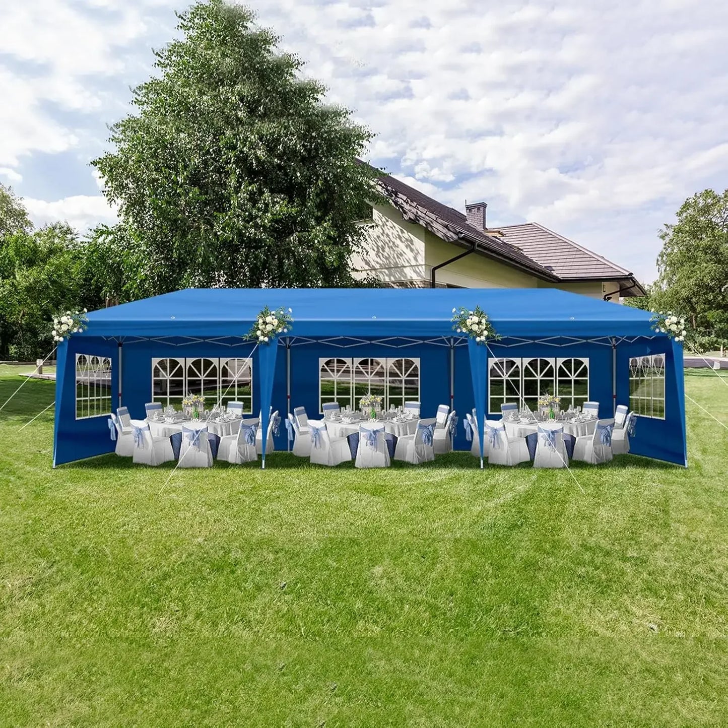 10x30 Pop Up Canopy Tent with Sidewalls,Outdoor Gazebo Canopy Tent,Patio Event Tents Outdoor Commercial Canopy for Parties(Blue)