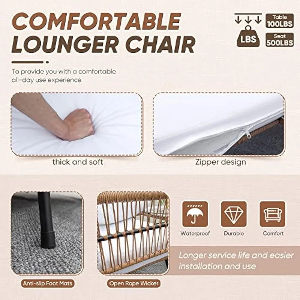 Outdoor Patio Furniture Set, Outdoor Sectional Conversation Rope Woven L-Shaped Sofa Set with Patio Table and Thick Cushions