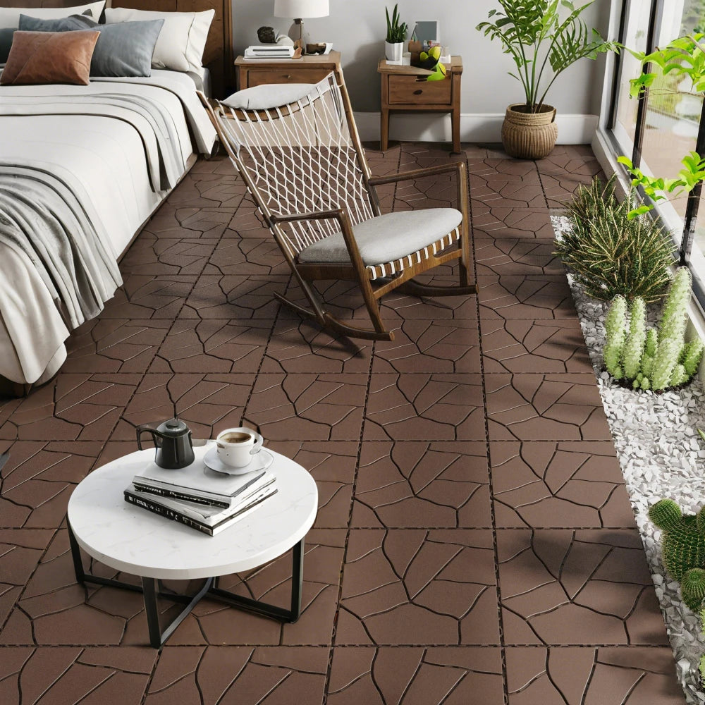 Stone Style 12" Patio Deck Tiles, DIY Module Interlocking Decking Tiles Floor Tile Outdoor and Indoor,Easy and Quick