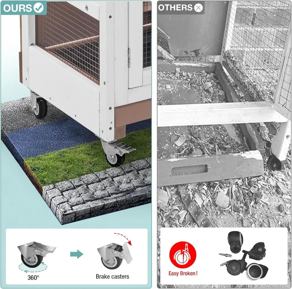 Indoor Wooden Rabbit Hutch With Ramp Wheels And Trays
