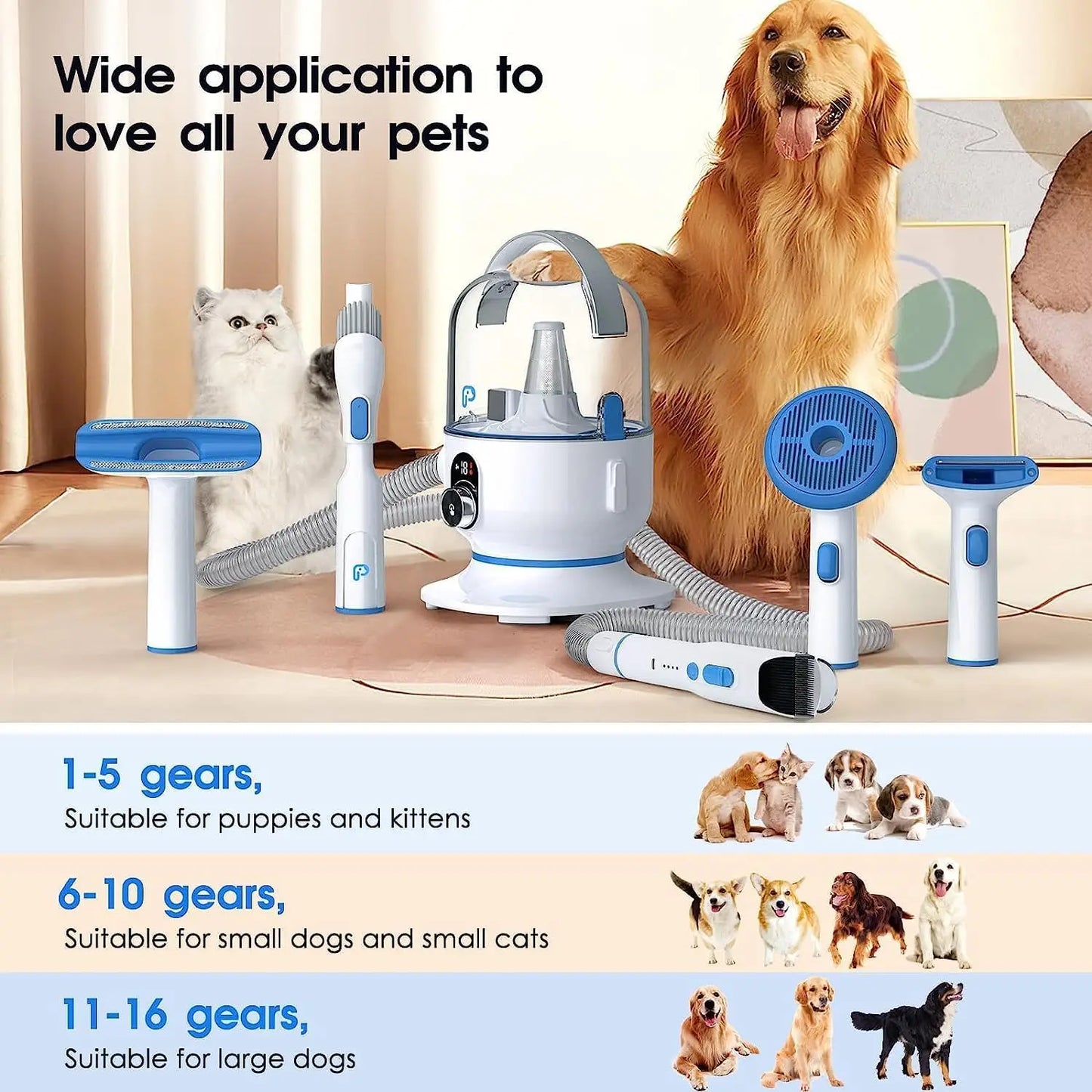 HiMISS 5-In-1 Pet Vacuum Grooming Kit For Dogs And Cats