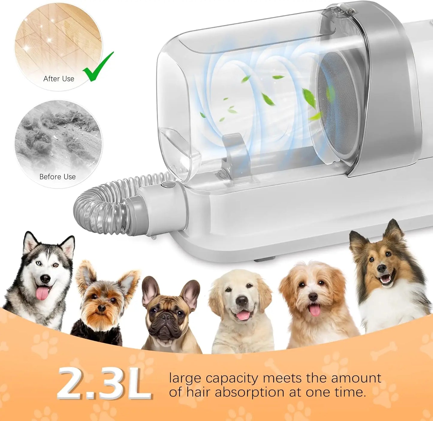 Pet Grooming Vacuum Kit With 2.3L Dust Cup 5 Tools Low Noise For Dog Cat Hair