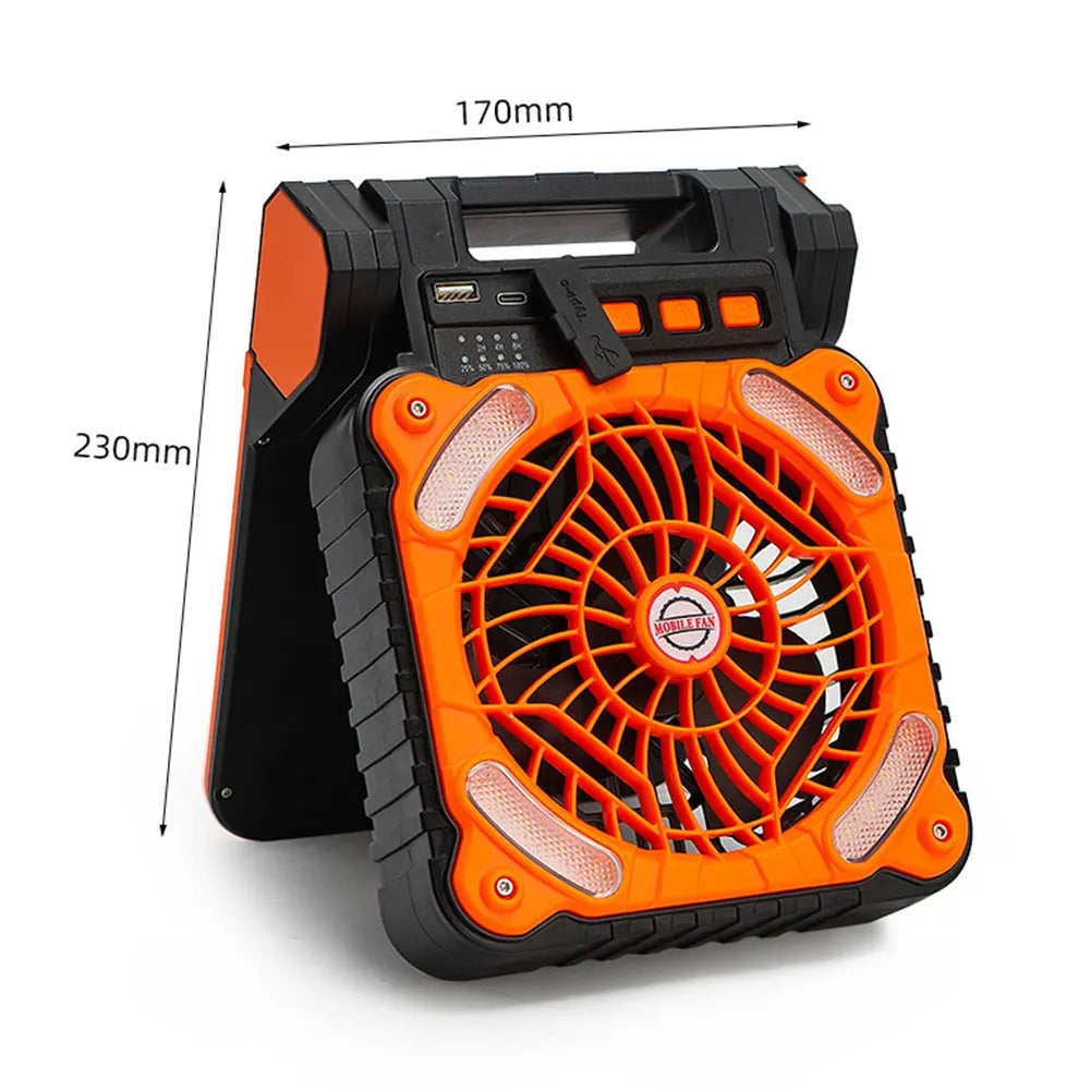 Solar Outdoor Camping Fan With LED Light 5200mAh IPX4
