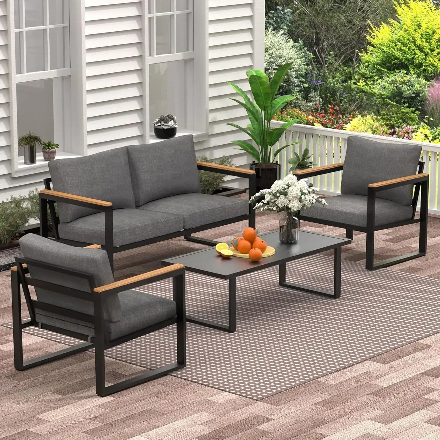 Outdoor Patio Furniture Set 4 Pieces With Coffee Table