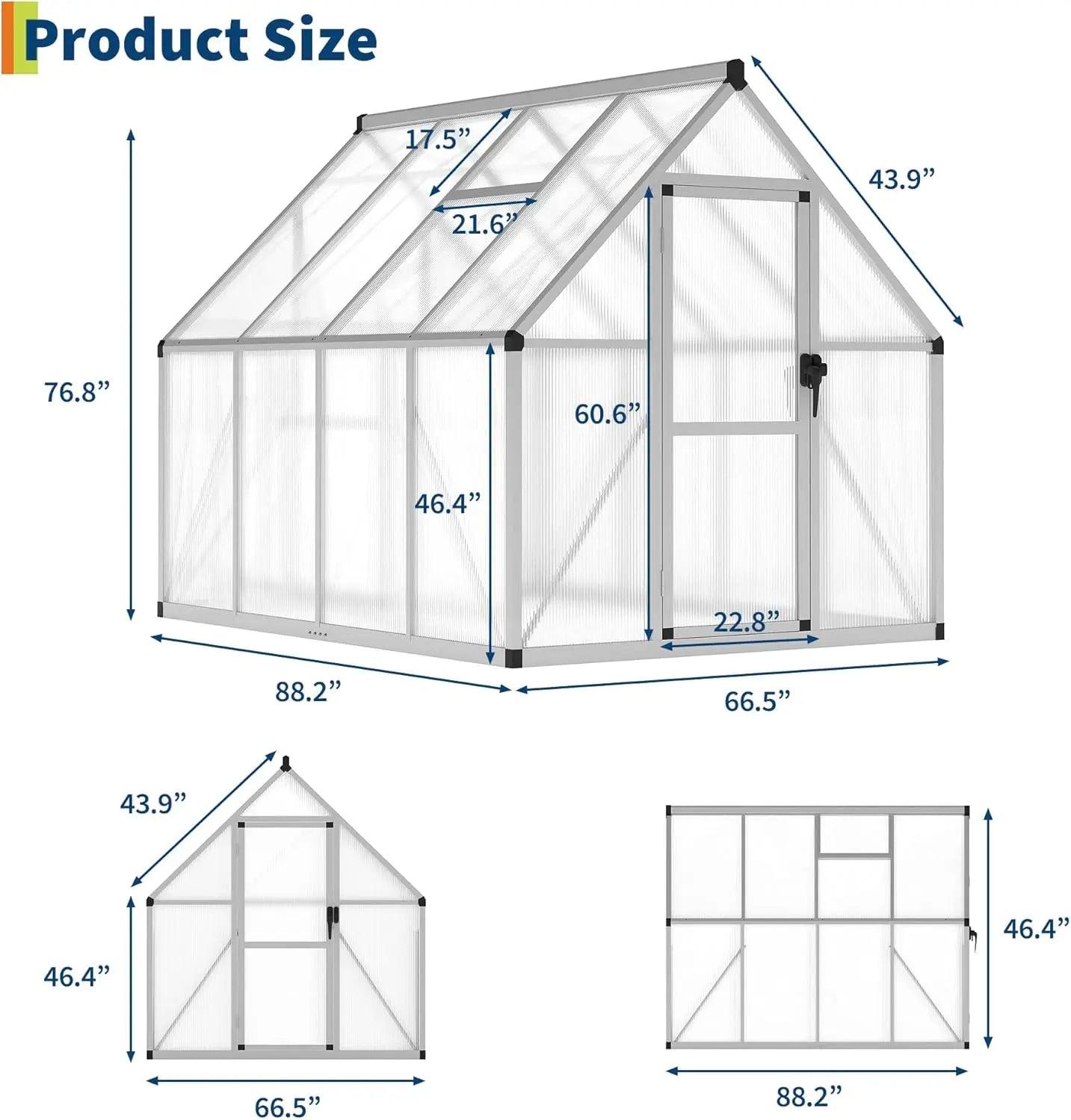 Polycarbonate Outdoor Greenhouse With Lockable Door And Adjustable Roof Vent