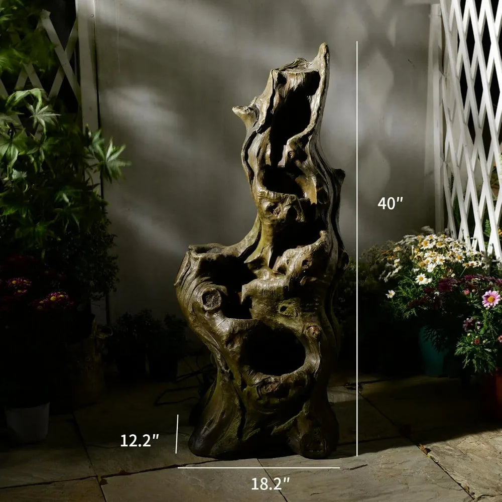 Sunlinua 5-Tier Outdoor Cascading Waterfall Fountain Resin Wood