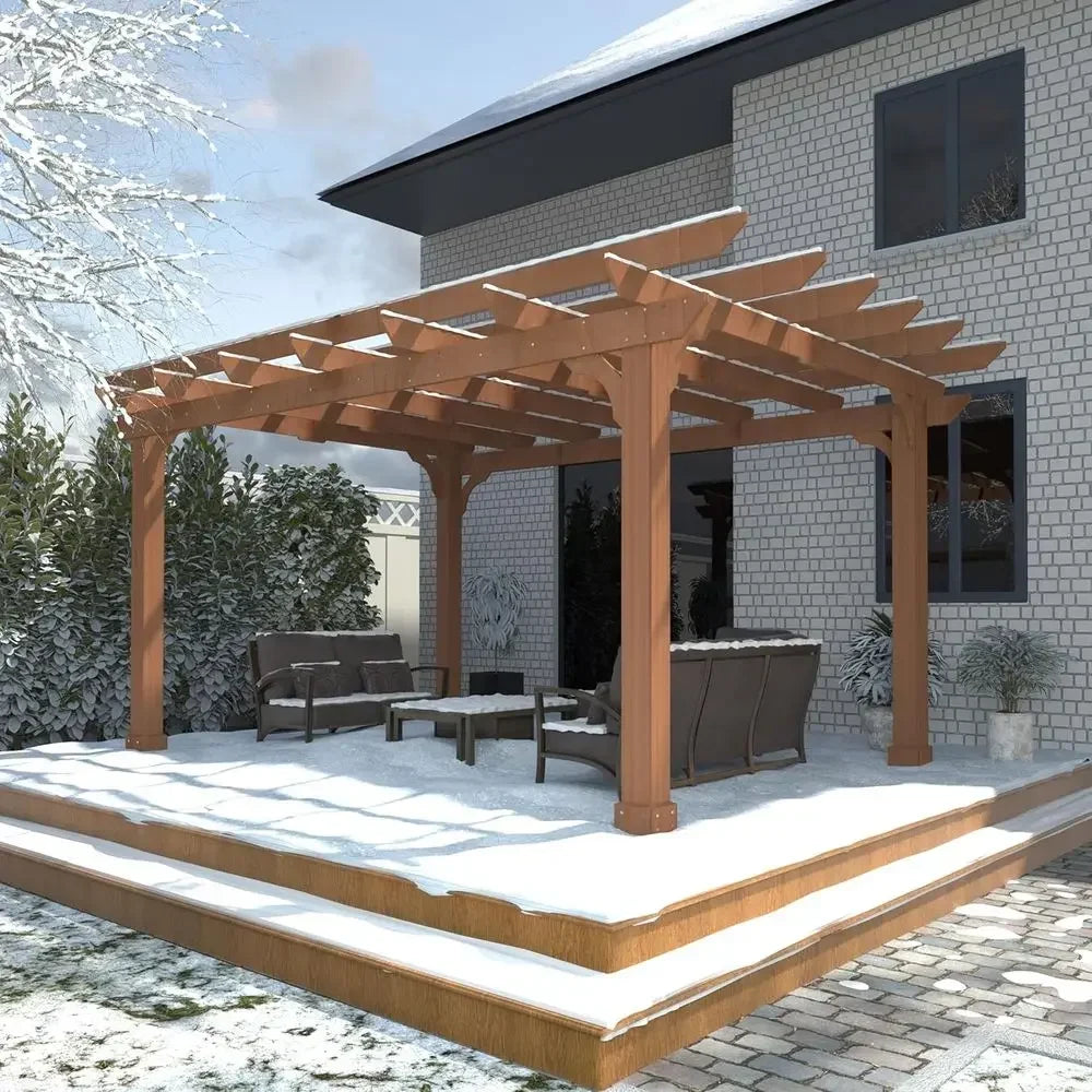 Wooden Pergola With Attached Roof For Outdoor Garden Shelter