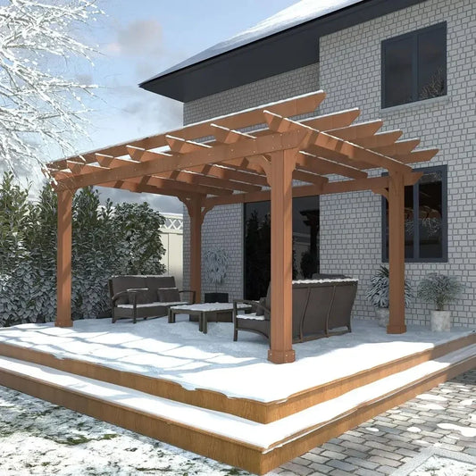 Wooden Pergola With Attached Roof For Outdoor Garden Shelter