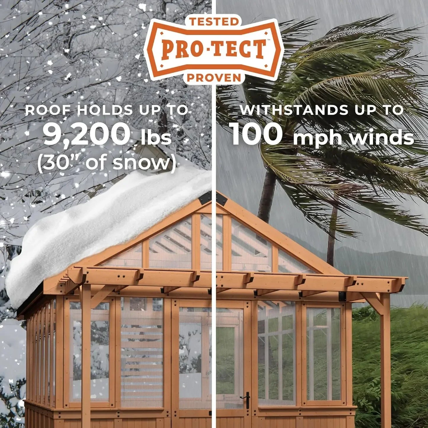 XL 13' x 11' Cedar Wood and Polycarbonate Walk-in Greenhouse Kit with Pergola, Exhaust Fan, Windows, Hose Hook-Ups, Po
