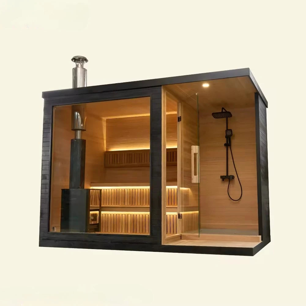 OLOMM Outdoor Panoramic Sauna Room Round Anti Corrosion Steam Bath