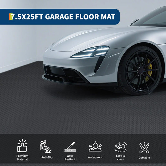 Garage Floor Mat, 2.8Mm Thickened Non-Slip PVC Garage Mat Roll, Diamond Plate Floor Protector Mat with 33FT Tapes for Garage, Un