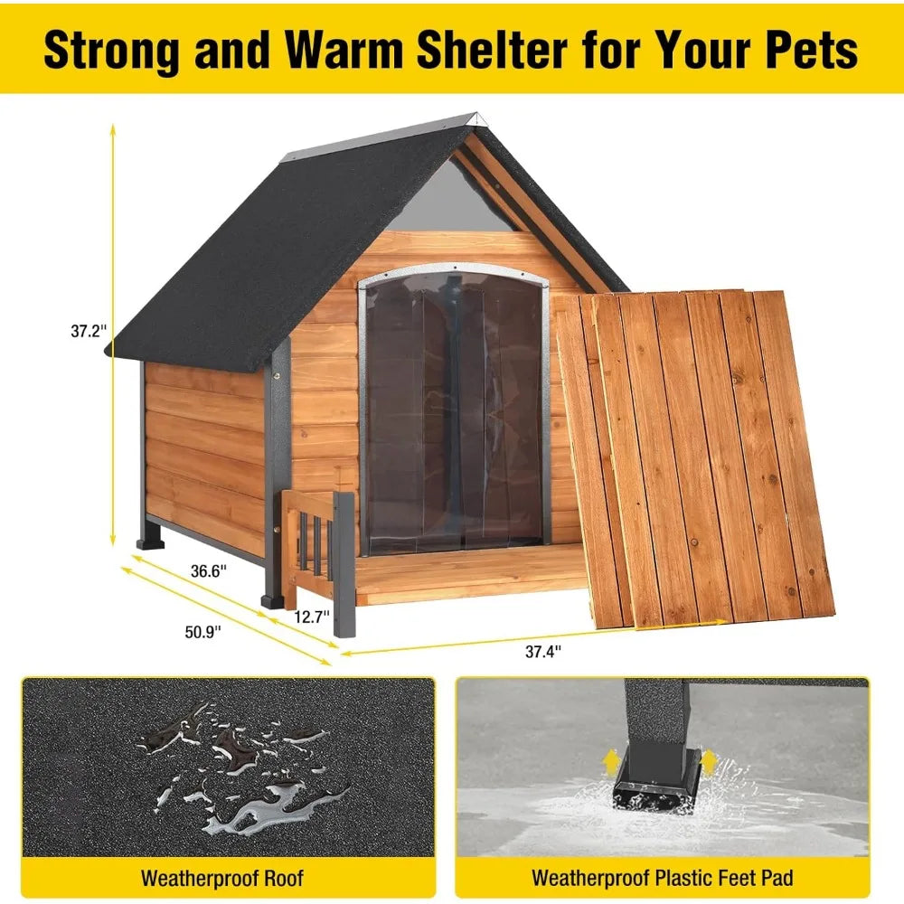 Aivituvin Outdoor Dog House with Metal Frame Weatherproof Roof and Raised Legs for Large Medium Small Dogs