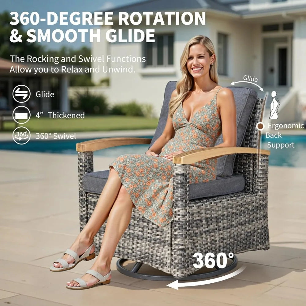ANGDUO 7 Piece Patio Wicker Conversation Set With Wood Armrests