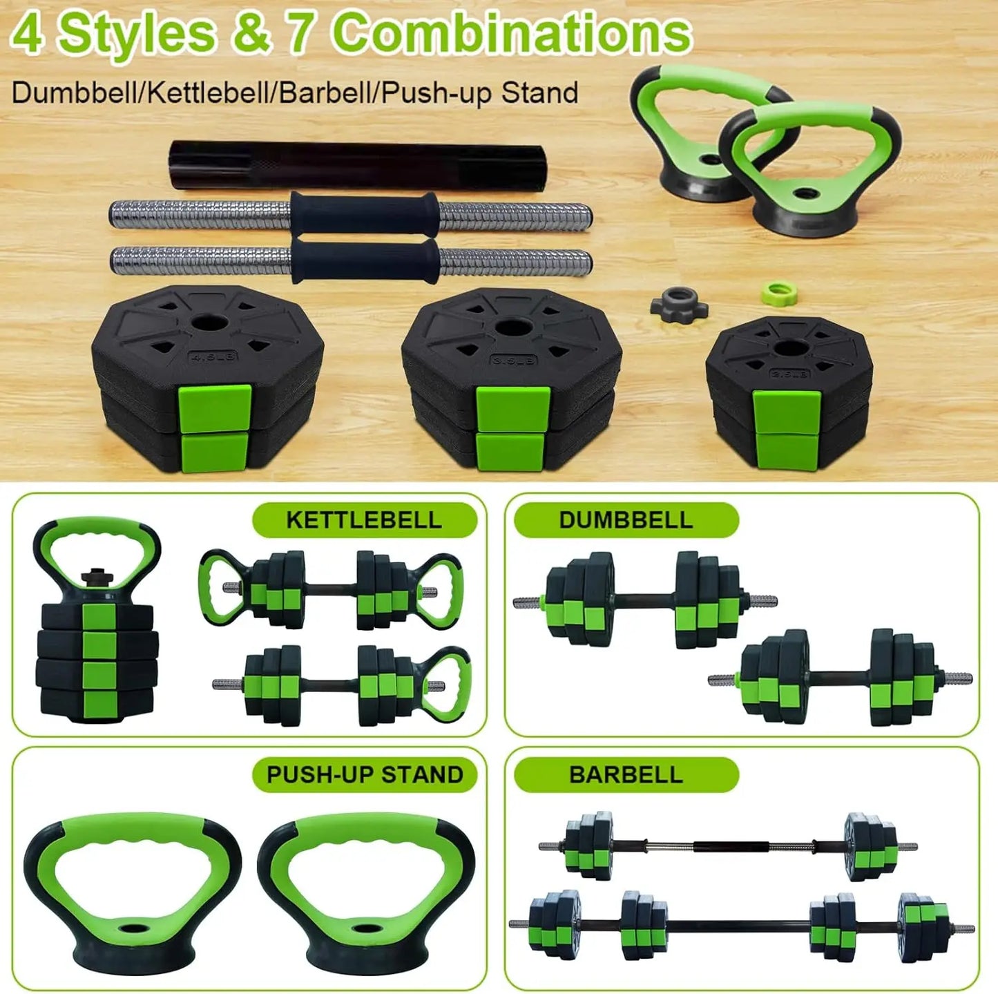 4 In 1 Adjustable Dumbbell Set 44lbs Weight Set With Iron Handle Kettlebell Barbell Push Up Stand For Home Gym Octagon