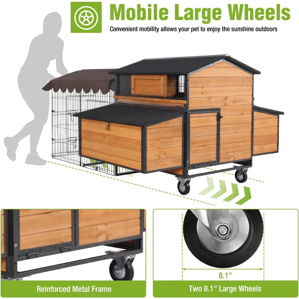 Mobile Chicken Coop With Metal Frame And Large Wheels