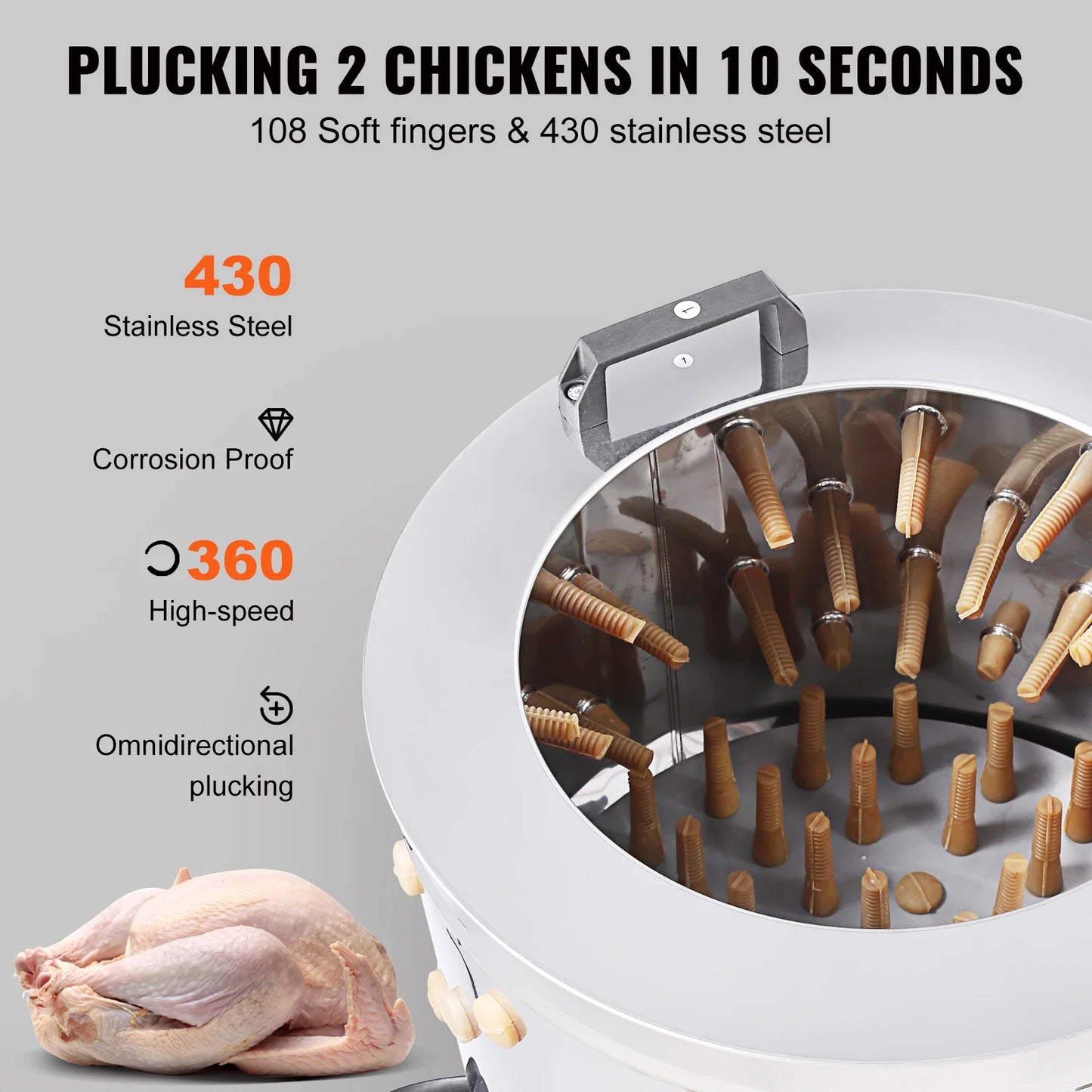 SucceBuy Chicken Plucker 20 Inch Stainless Steel Drum