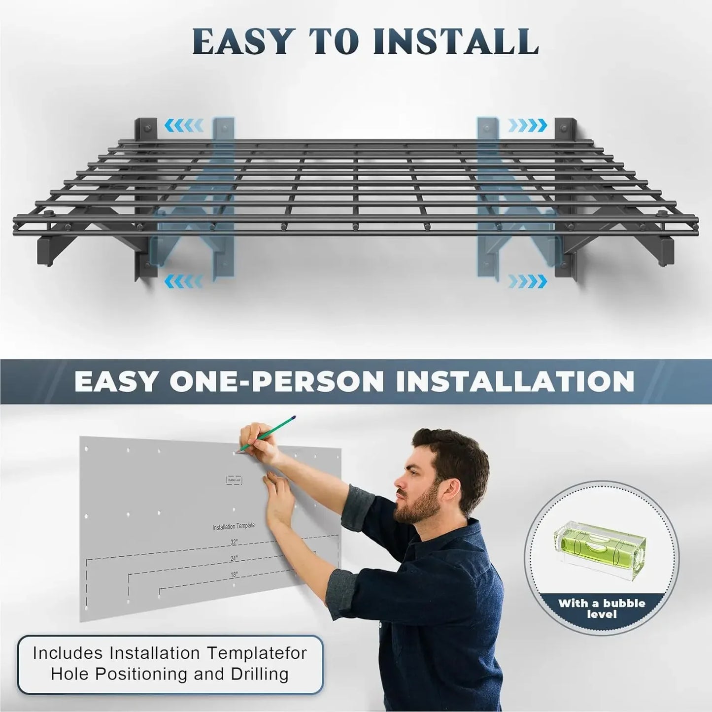 Heavy Duty Garage Wall Shelving Set, Wall Mounted, 1000lbs Capacity